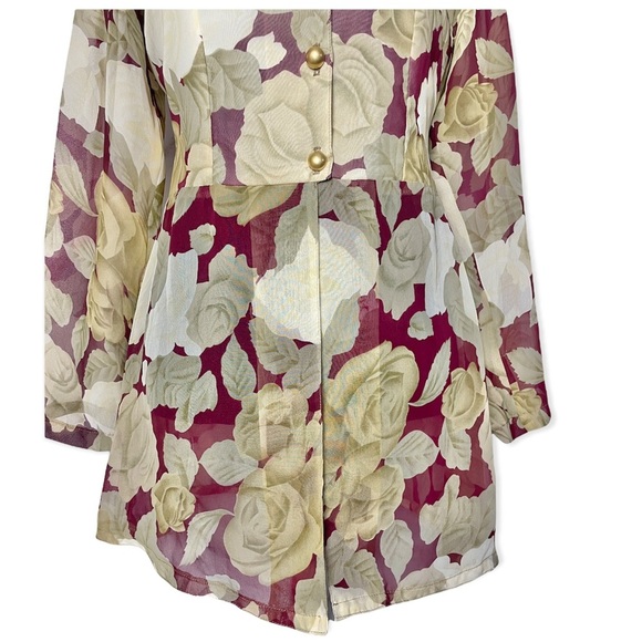 Jaques vintage button down tunic blouse sheer gold long sleeve sweetheart 90’s - Picture 3 of 11